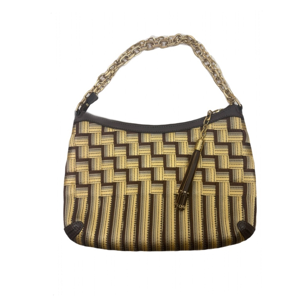 NWOT - Cole Haan Small Baguette Yellow Multi basket Weave With Gold Chain Straps